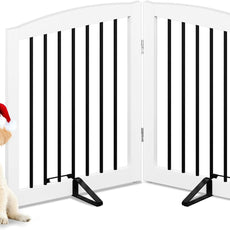 HLR® Freestanding Pet Gate for Dogs, Foldable Wooden Dog Gate, Indoor Pet Barrier for Stairs