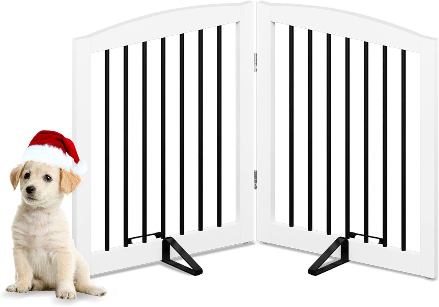HLR® Freestanding Pet Gate for Dogs, Foldable Wooden Dog Gate, Indoor Pet Barrier for Stairs