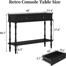 (Newest) HLR® Console Table for Entryway with 2 Drawers-Minimal Assembly,Black Retro Entryway Table