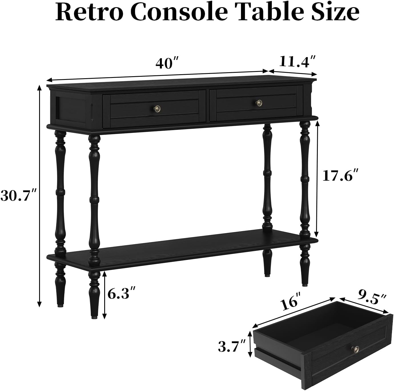 (Newest) HLR® Console Table for Entryway with 2 Drawers-Minimal Assembly,Black Retro Entryway Table