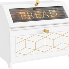 HLR® Double Layer Bread Box With Golden Trim for Countertop, Wooden Bread Container