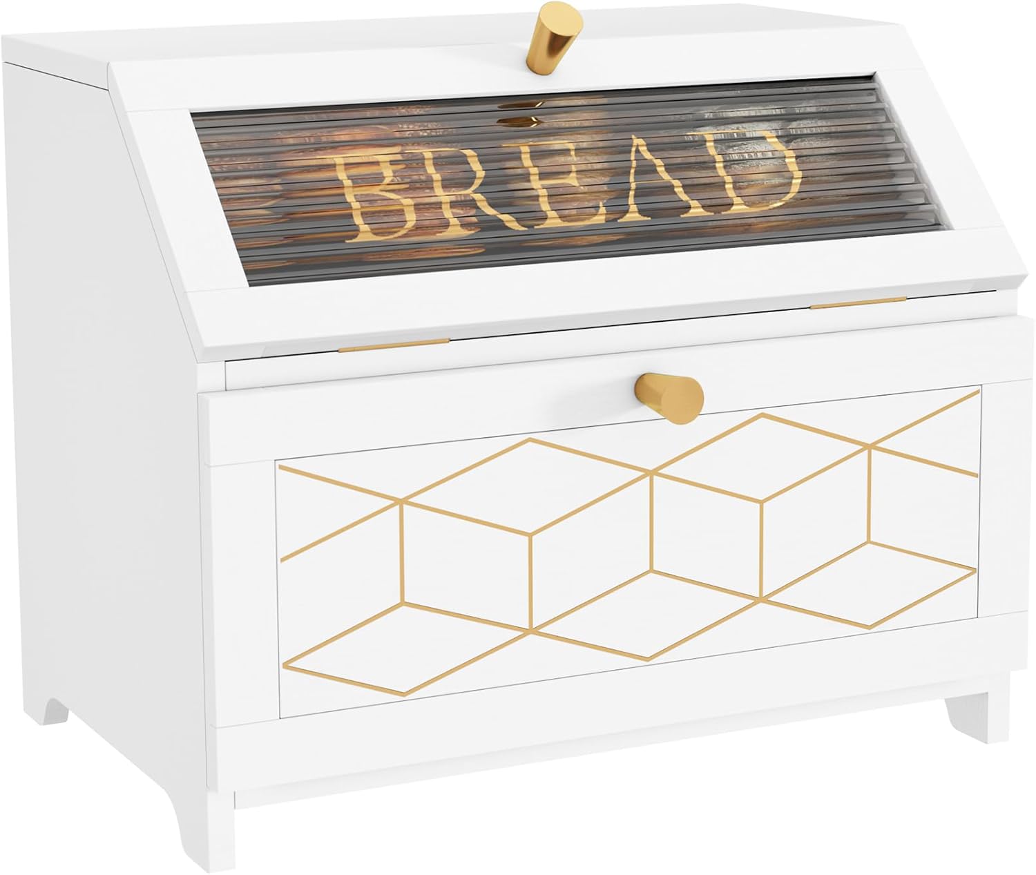 Boîte à pain double couche HLR® avec bordure dorée pour comptoir, boîte à pain en bois 