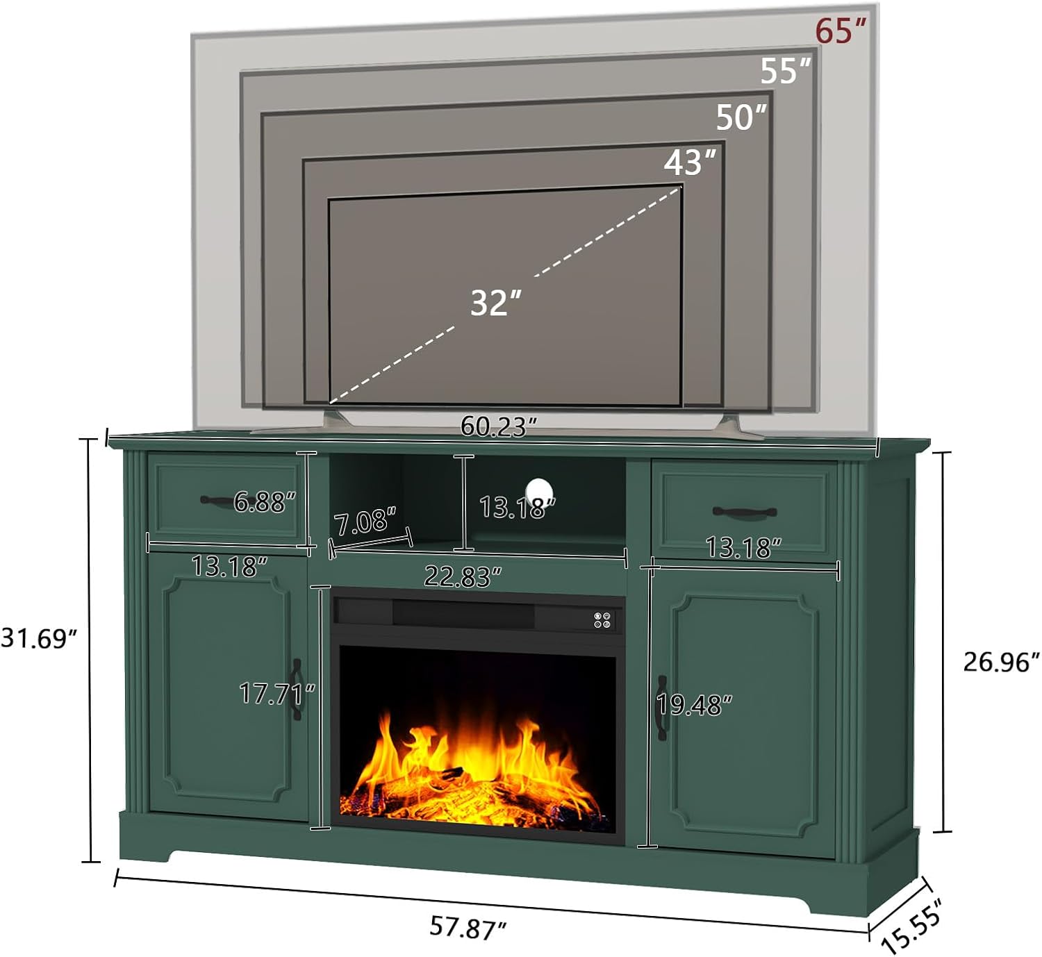 HLR® Fireplace TV Stand for TV up to 65'', Consoles Cabinet with Adjustable Shelves