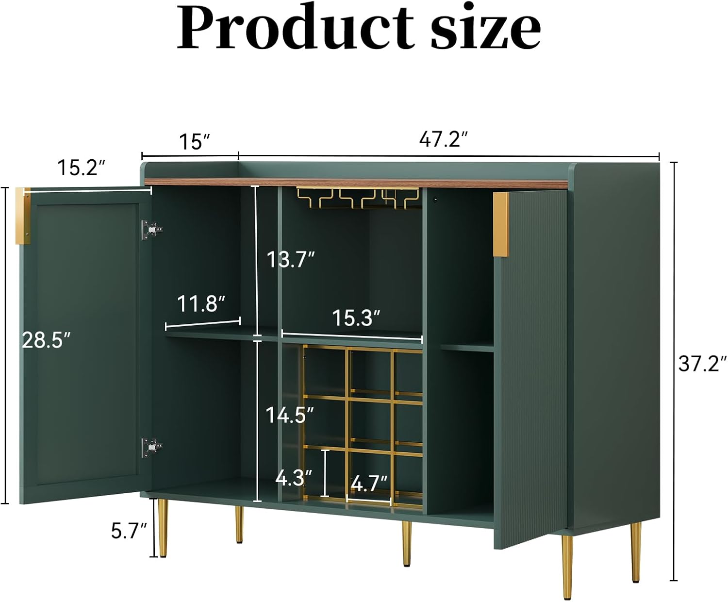 HLR® 48" Wine Bar Cabinet with Fluted Texture, Modern Buffet Sideboard with Wine Rack
