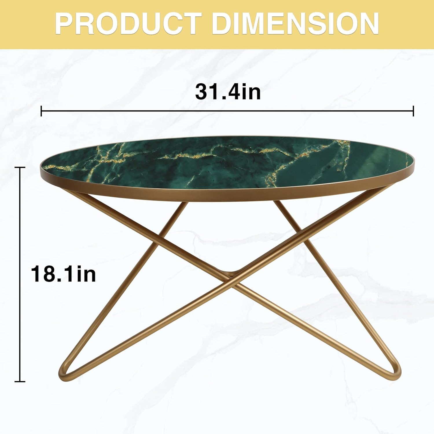 HLR® Round Coffee Table with Green Faux Marble Top