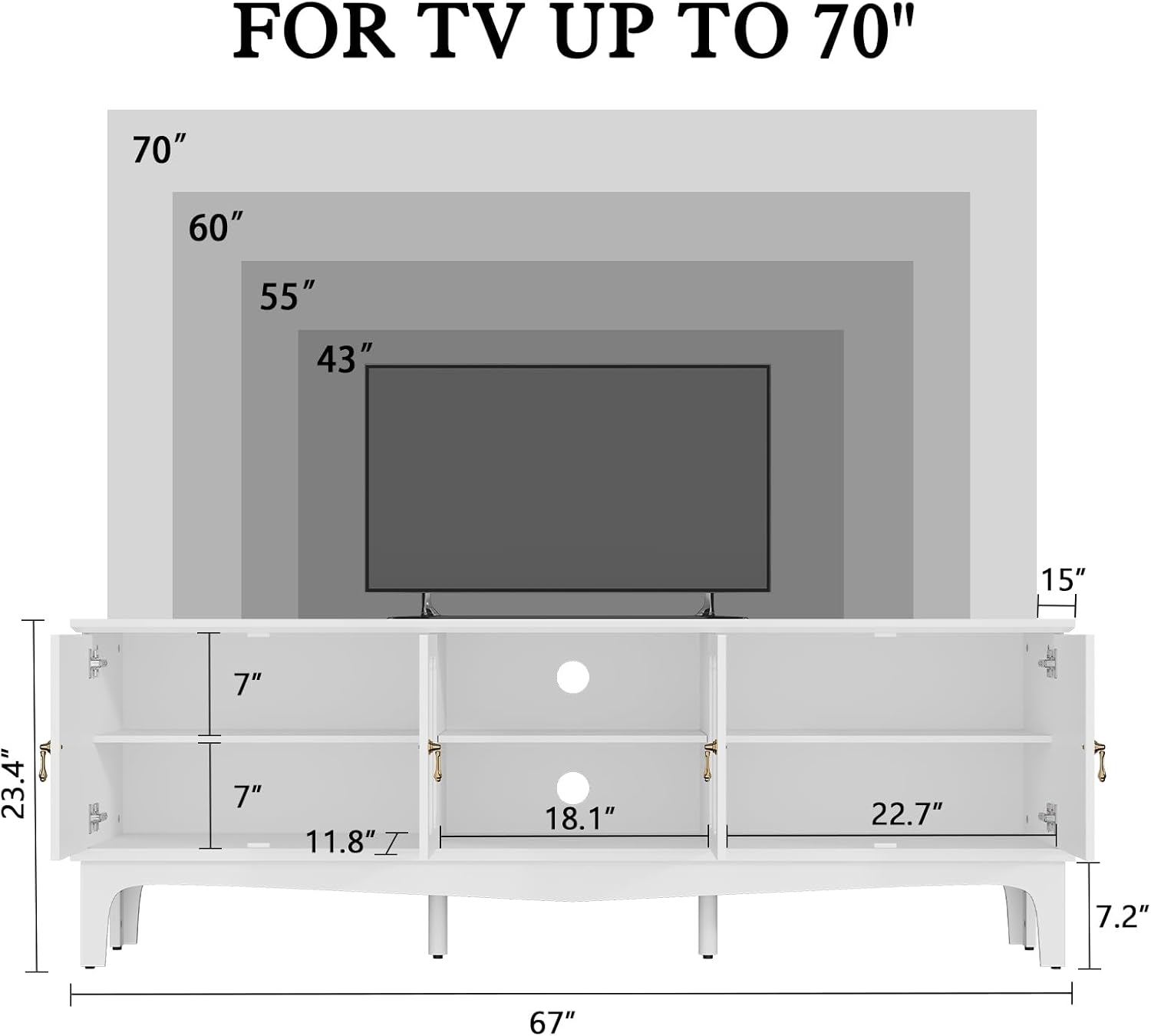 HLR® 67“ Mid-Century Modern TV Stand for TVs up to 70”