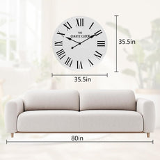 HLR® Large Farmhouse Wall Clock, 35.5” Shiplap Wall Clock with Roman Numeral, Nearly Non-Ticking, Round Wall Clocks