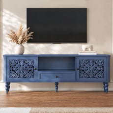 HLR 70" Vintage TV Stand with Carved Doors for up to 80 " TV