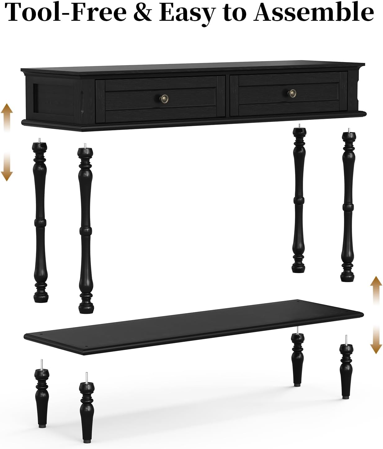 (Newest) HLR® Console Table for Entryway with 2 Drawers-Minimal Assembly,Black Retro Entryway Table