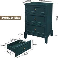 HLR® 20'' Wide 3 Drawers Vintage Nightstands Set of 2, Wood Bedside Tables