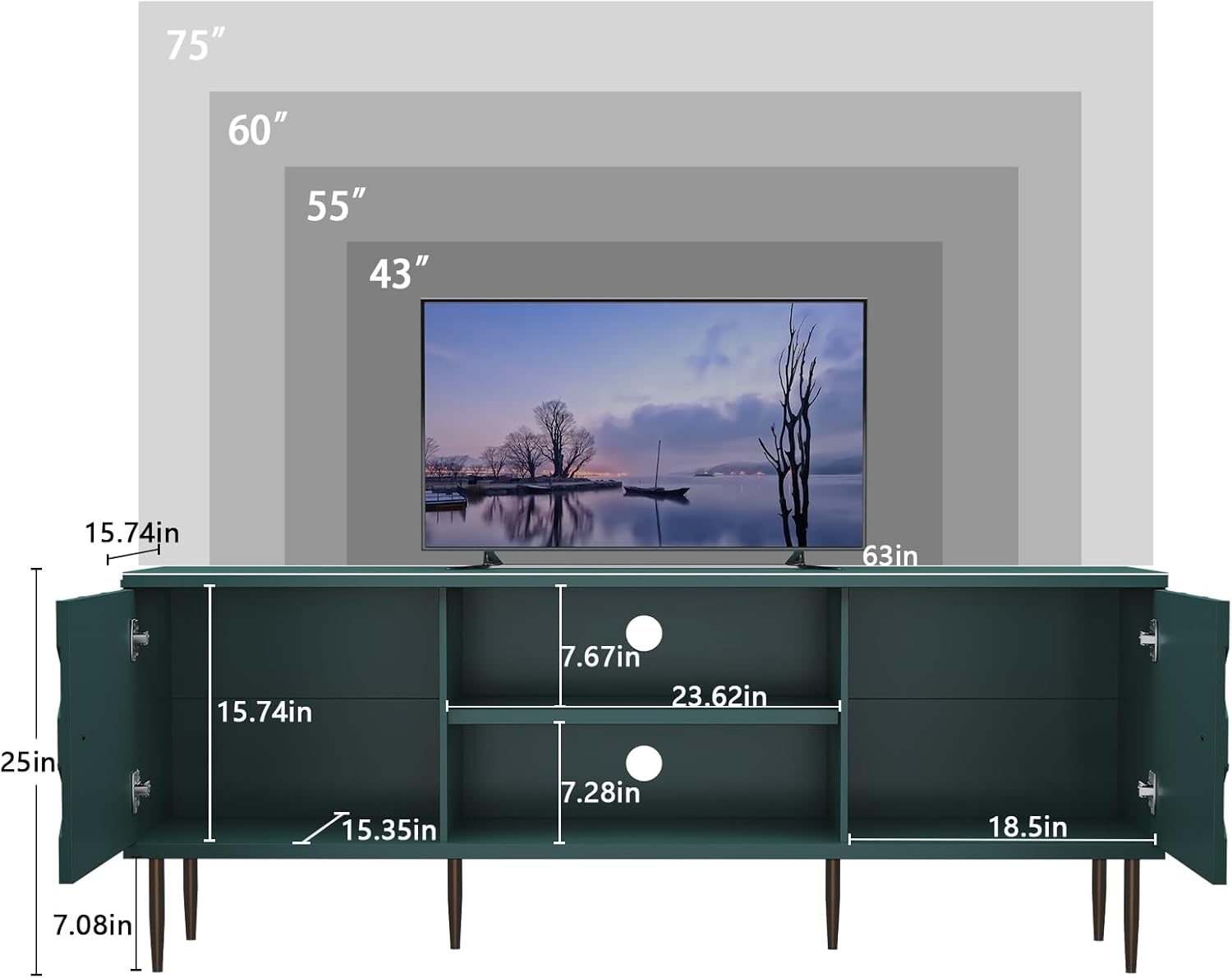 HLR® Modern TV Stand for 65/70 inch TV, Entertainment Center with Storage Cabinet&Open Shelves