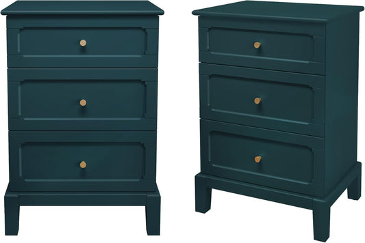HLR® 20'' Wide 3 Drawers Vintage Nightstands Set of 2, Wood Bedside Tables