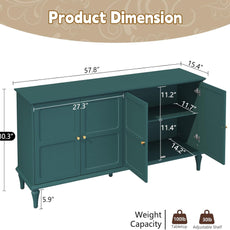 HLR® 58'' Mid-Century Modern Buffet Storage Cabinet with 4 Doors and Adjustable Shelves