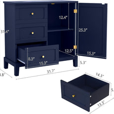 Armoire d'appoint HLR® avec 3 tiroirs et porte, armoire de rangement en bois avec étagères 