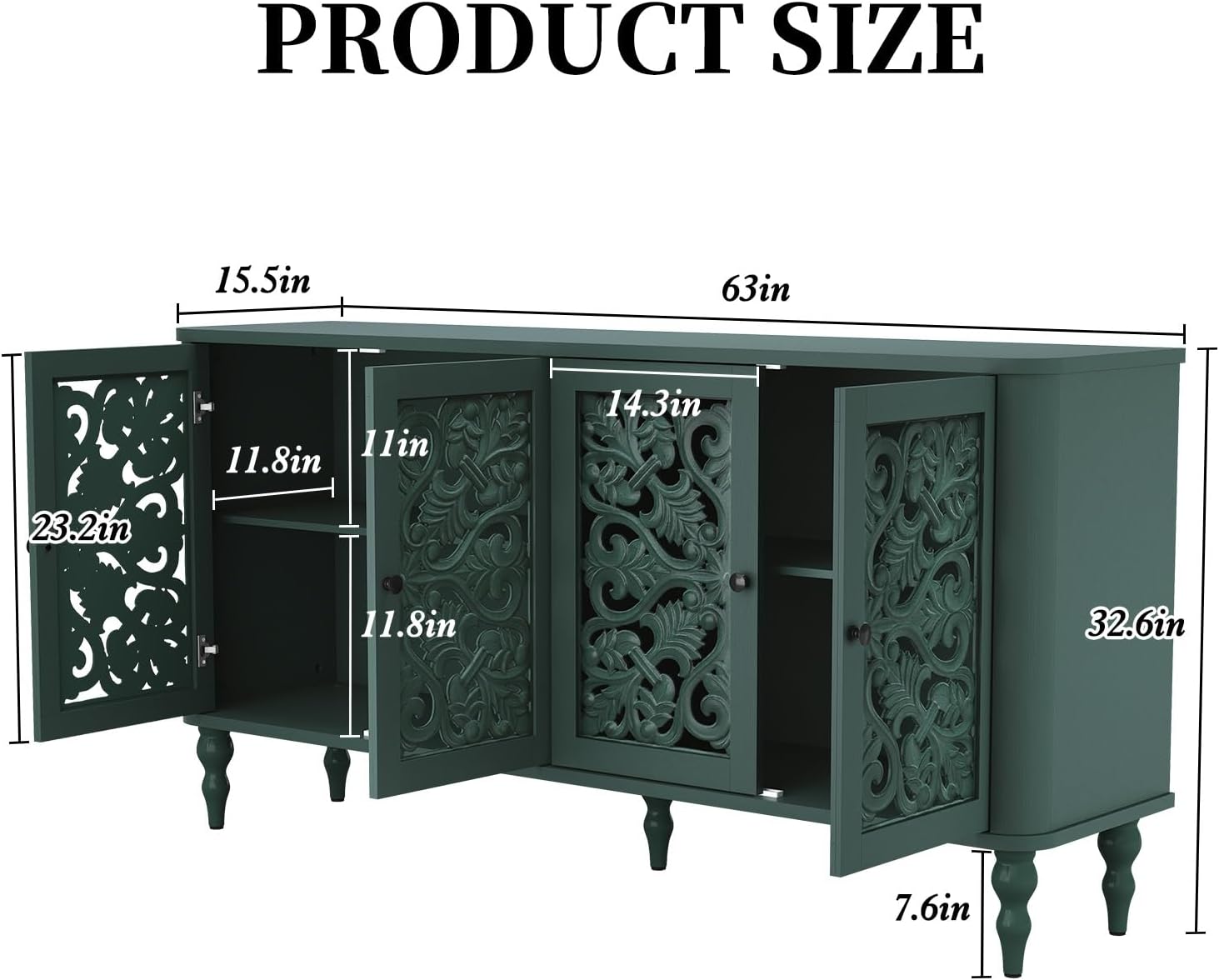 HLR® 63" Retro Arc Carved Sideboard Buffet Cabinet, Wooden Accent Cabinet with 4 Craft Doors