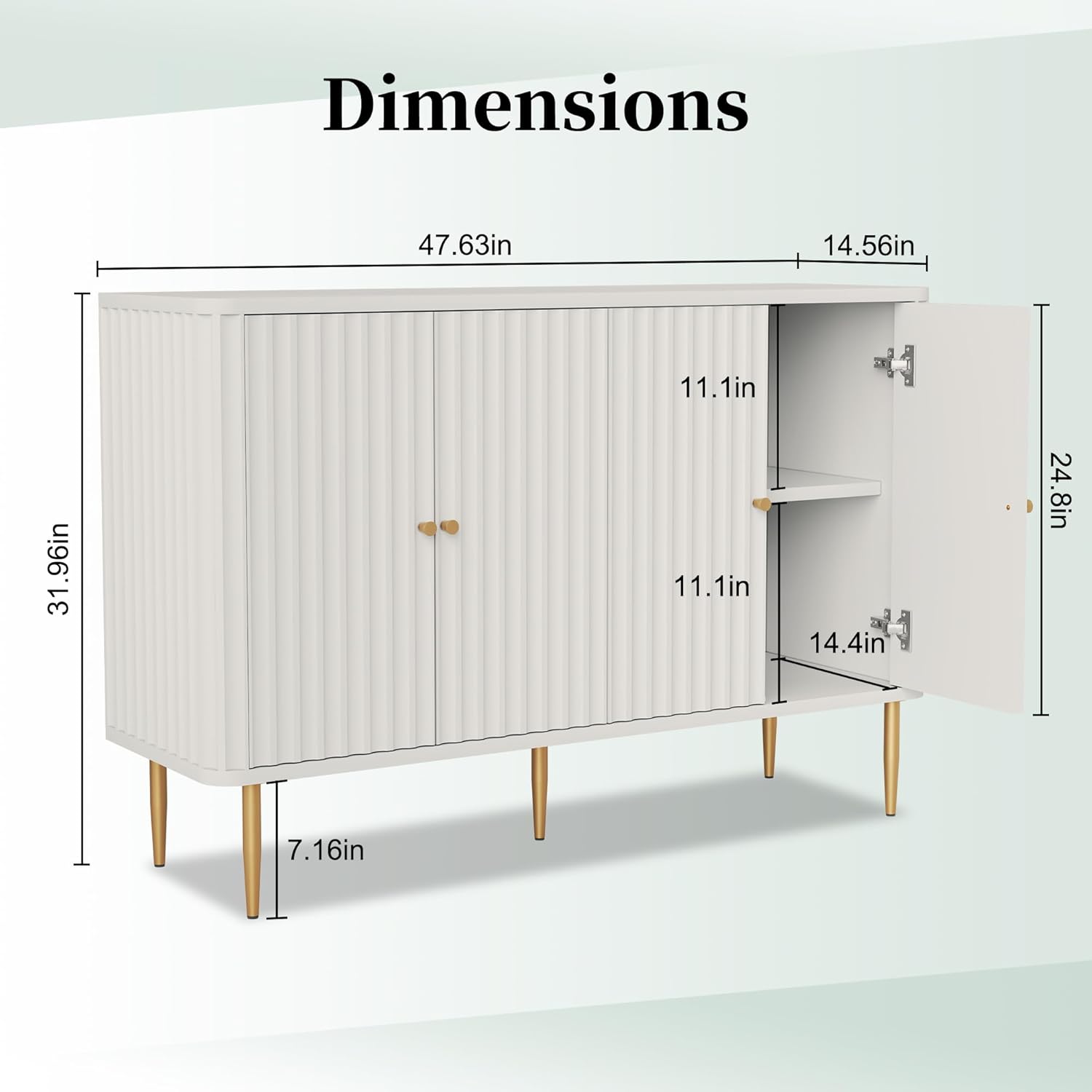 HLR® Sideboard Buffet Cabinet, 48" Modern Accent Cabinet with 4 Door and Removable Shelves
