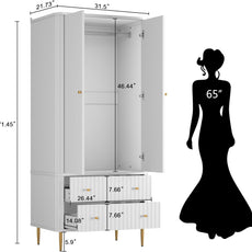 HLR® Armoire Wardrobe Closet with 2 Doors and 2 Drawers, 71'' Tall Modern Wardrobe Storage Cabinet