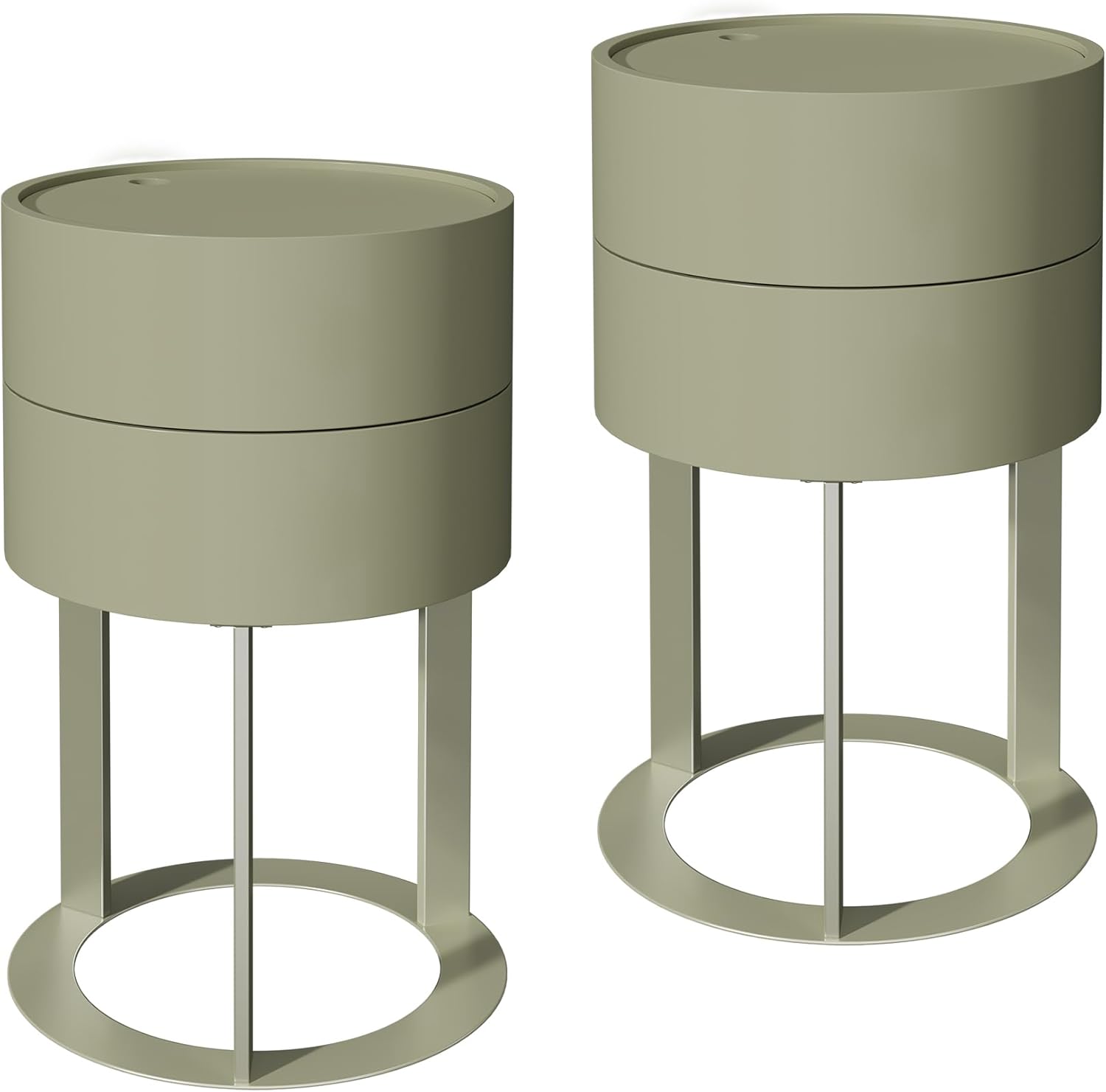 HLR® Round Side Table with Hidden Storage Drawers, Modern Nightstand with Swivel Drawer,