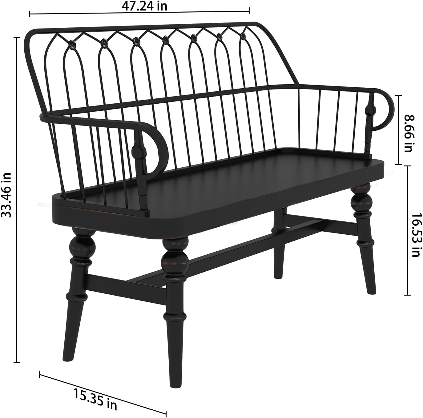 HLR® Entryway Bench, Spindle Back Wooden Dinning Bench, Farmhouse Foyer Bench