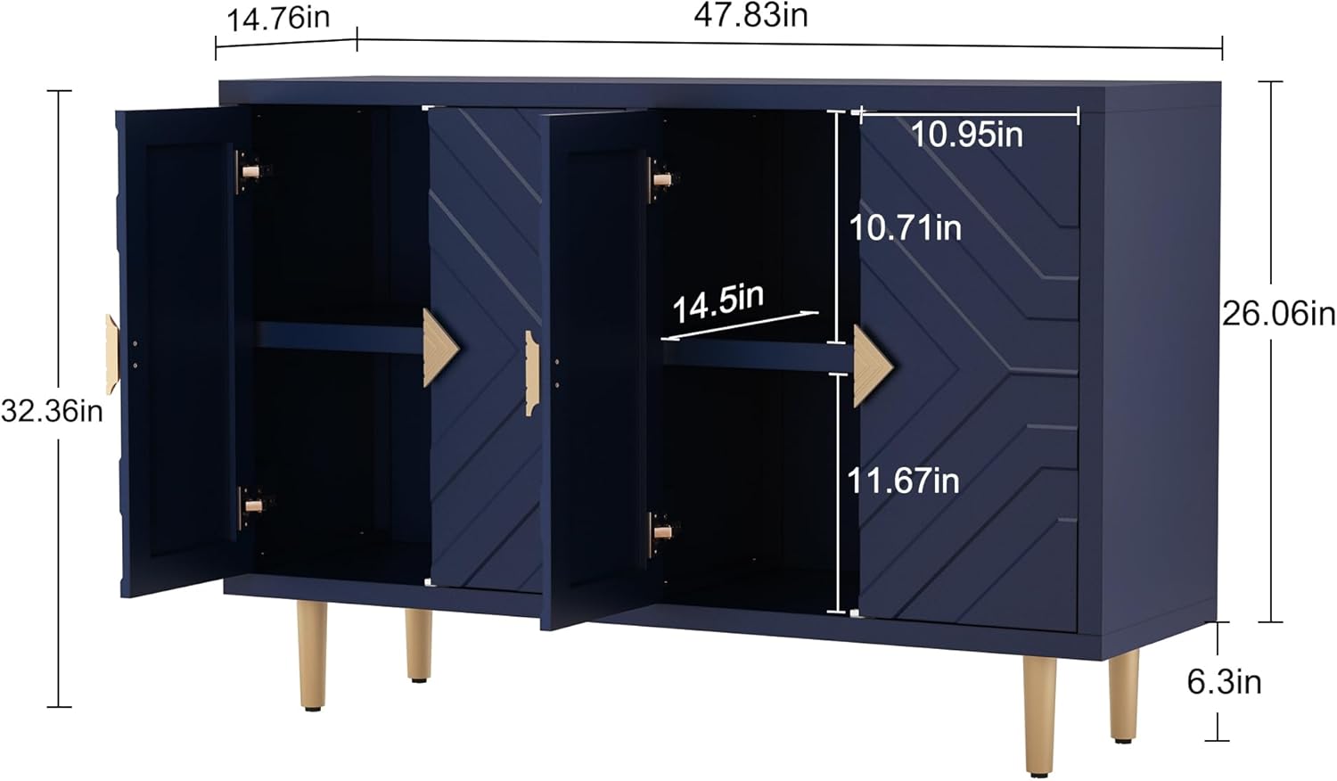 HLR® 48'' Buffet Cabinet with 4 Doors and Shelves, Modern Credenza Storage Cabinet