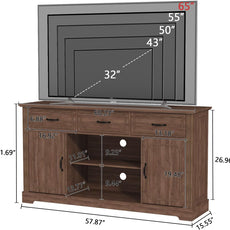 HLR® TV Stand with 3 Drawers for TV up to 65'', Wood Mid Century Television Cabinet