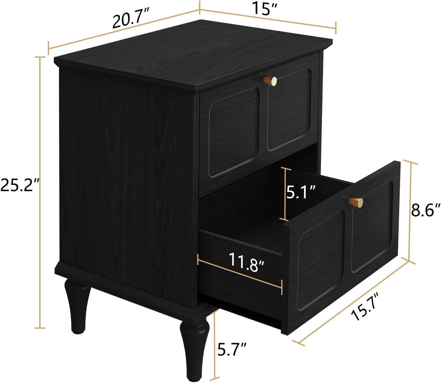 HLR® Mid-Century Modern Nightstand Set of 2, with Storage Drawers and Solid Wood Legs