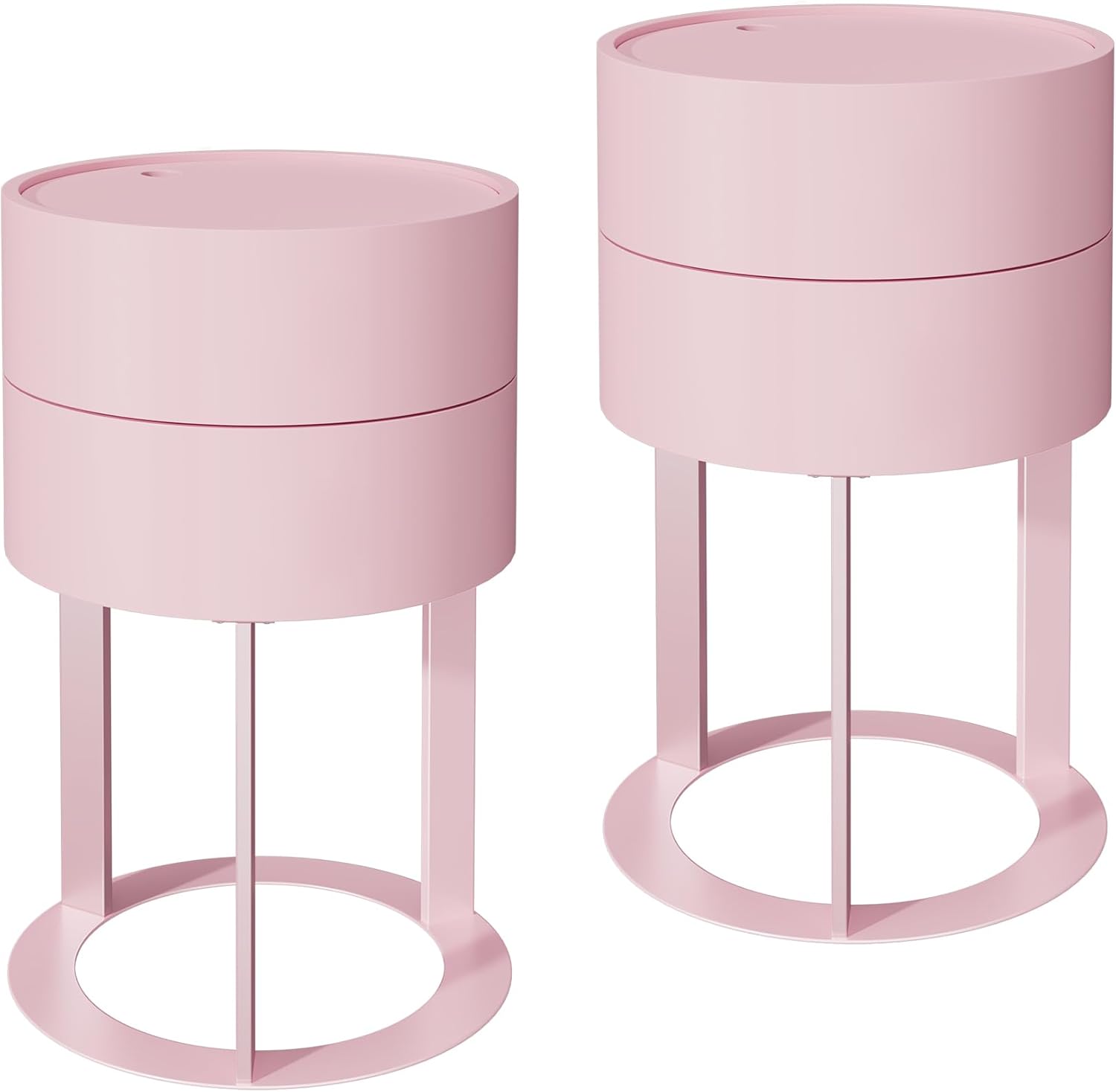 HLR® Round Side Table with Hidden Storage Drawers, Modern Nightstand with Swivel Drawer,