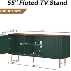 HLR® 55” Fluted TV Stand, Mid Century Modern White TV Stand for 55/60/65 inch TV