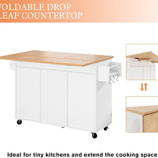 HLR® Kitchen Island On Wheels, Rolling Kitchen Island Cart with Drop Leaf Countertop