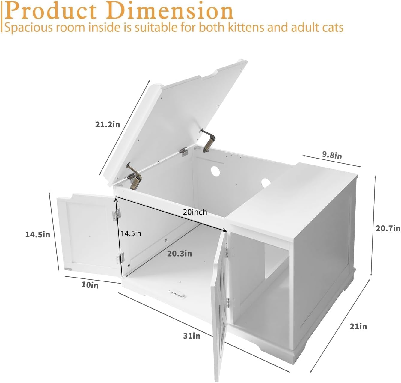 HLR® Klappdeckel-Katzentoiletten, Gehäuse, abgedeckte Katzentoilette, versteckte Möbel, Holz-Katzentoilettenschrank 