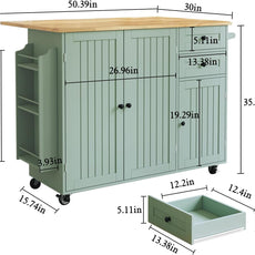 HLR® Kitchen Island with Storage, Sage Green Rolling Kitchen Cart on Wheels