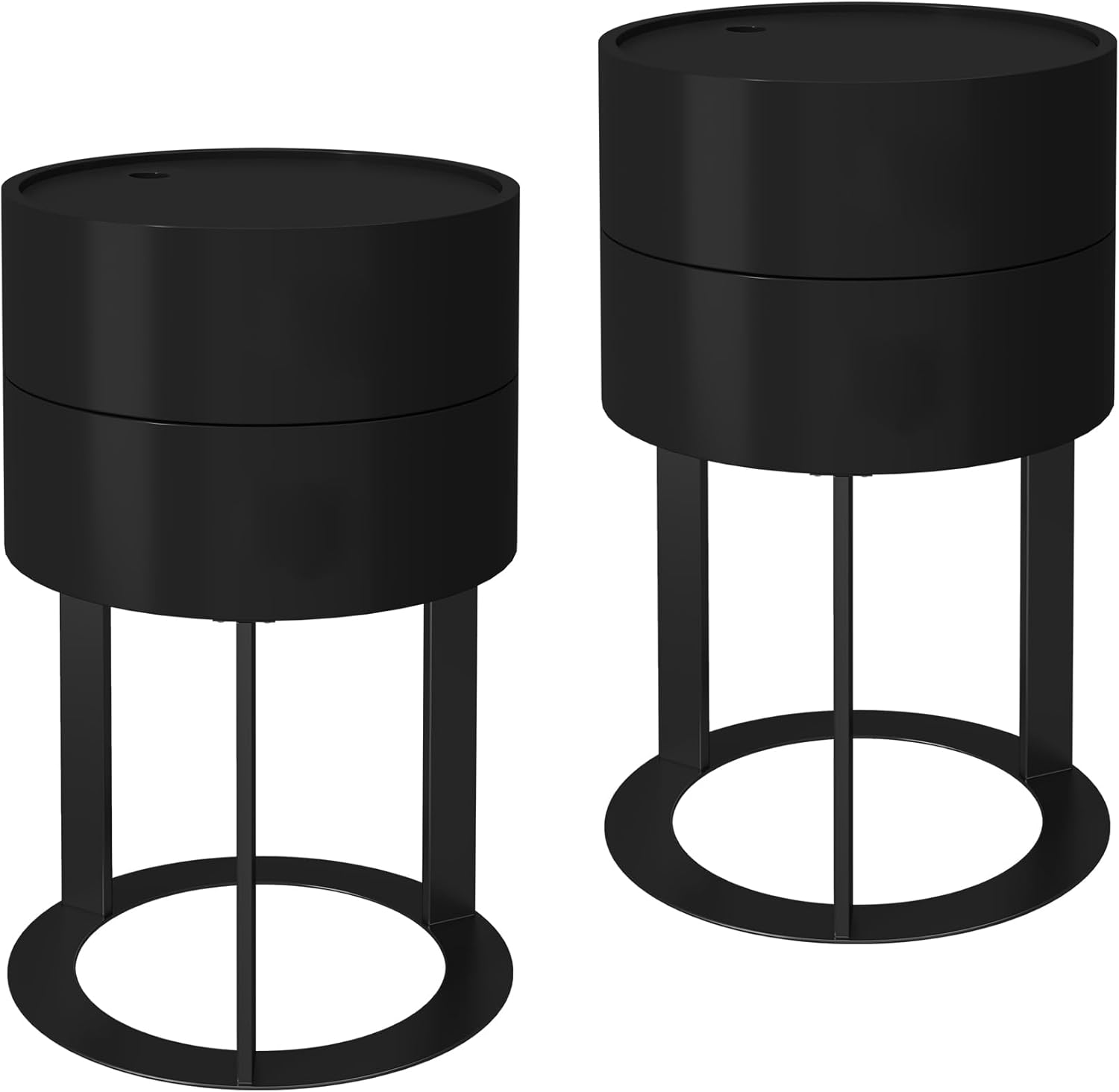 HLR® Round Side Table with Hidden Storage Drawers, Modern Nightstand with Swivel Drawer,