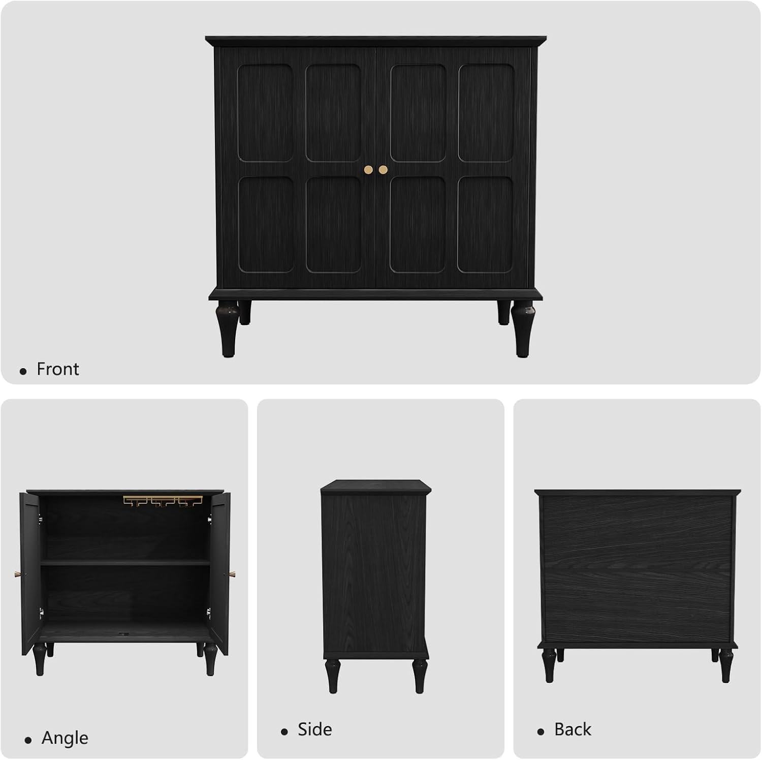 HLR® Black Sideboard Buffet Cabinet with Storage, Mid-Century Modern Storage Cabinet