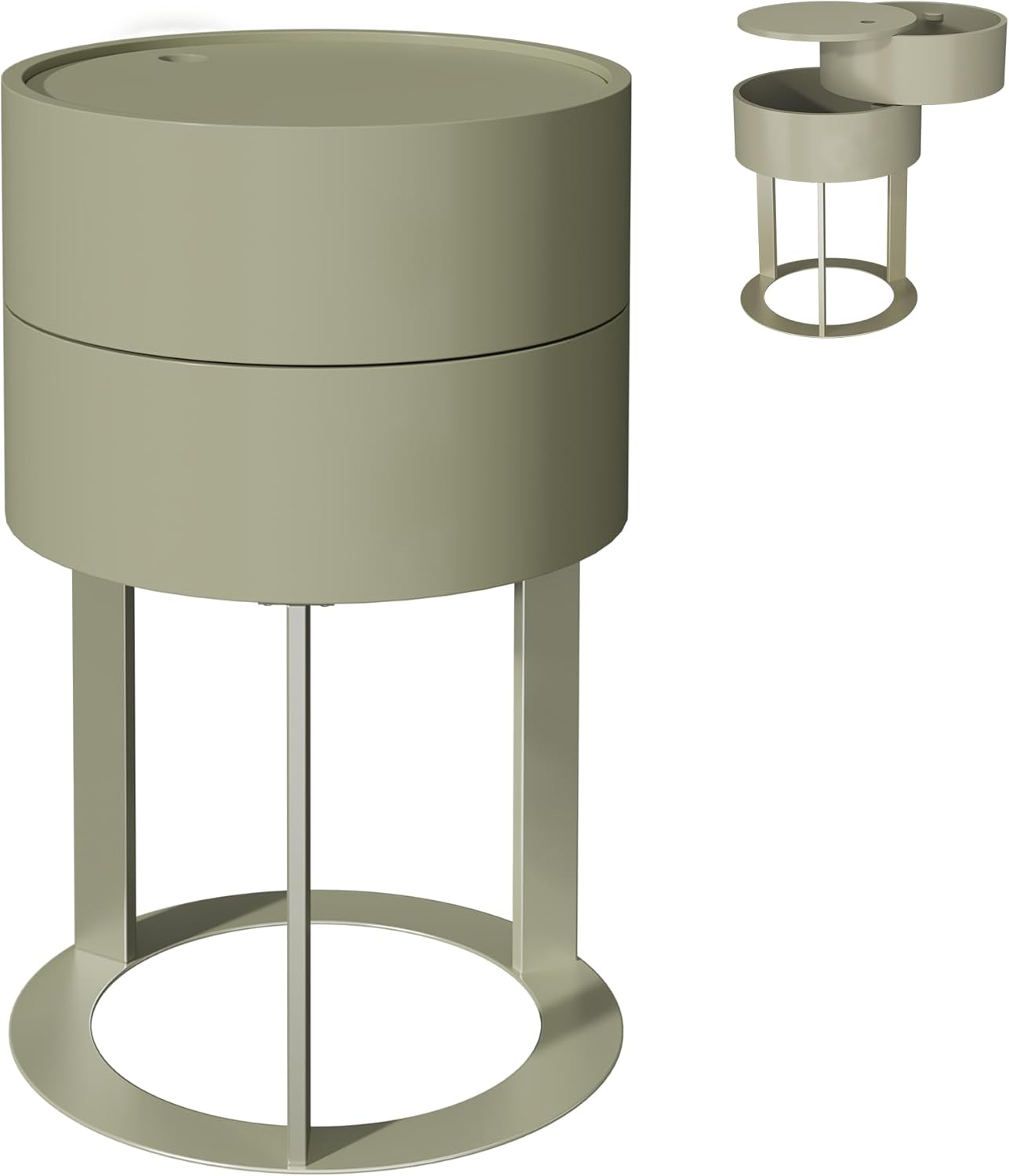 HLR® Round Side Table with Hidden Storage Drawers, Modern Nightstand with Swivel Drawer,