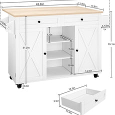 HLR® Kitchen Island On Wheels, Rolling Kitchen Island Cart with Drop Leaf Countertop