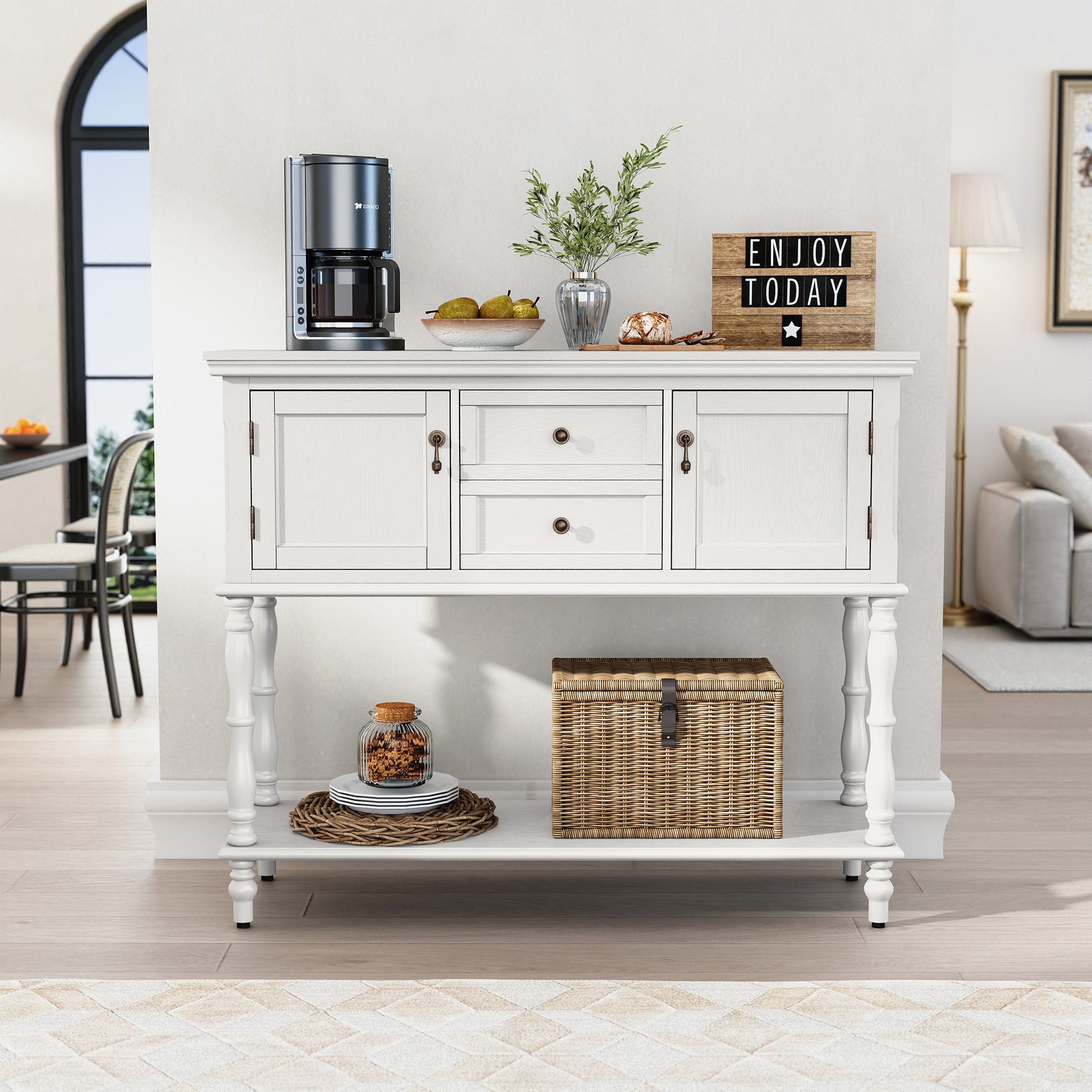 CBJCBJ 42" Farmhouse Console Table , 2 Drawer Narrow Long Entryway Table with Open Storage Shelf , for Living Room, White