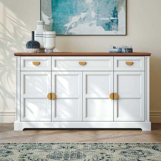 CBJCBJ Modern 60" Large Sideboard Storage Cabinet with Drawers, Farmhouse Wooden Coffee Bar, White