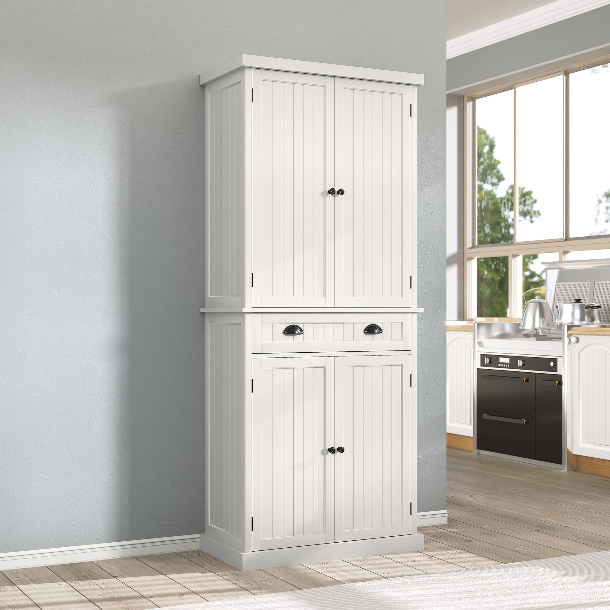 HLR 72" Tall Kitchen Pantry Cabinet with Drawer & Adjustable Shelves, Freestanding Storage Cabinet, White