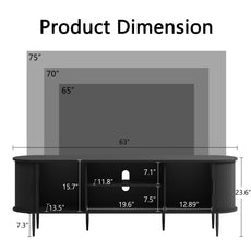 HLR 63" Black TV Stand for 75" TV, Wood Entertainment Center with 2 Sliding Tambour Doors Storage, Mid-Century