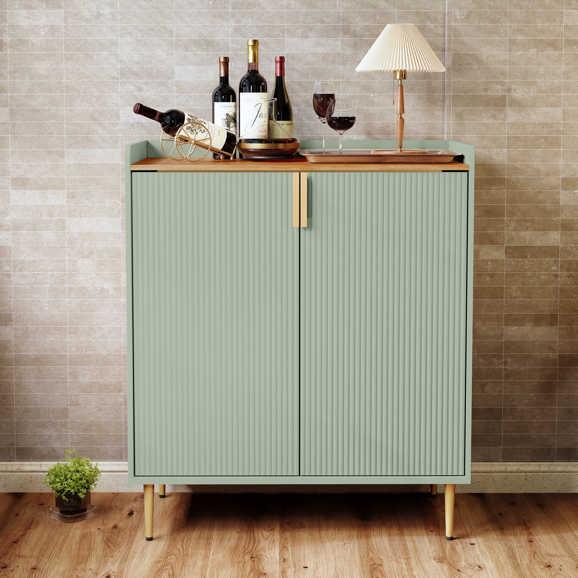 CBJCBJ Modern Wine Cabinet, Home Bar Cabinet with Storage Drawers and Wine Rack, Kitchen Sideboard,Sage Green