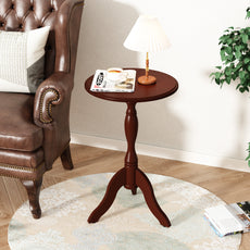 HLR Round Small End Table Set of 2, Wooden Pedestal Side Coffee Table, 2pcs Vintage Accent Nightstand for Living Room, Bedroom, Entryway, Dark Brown