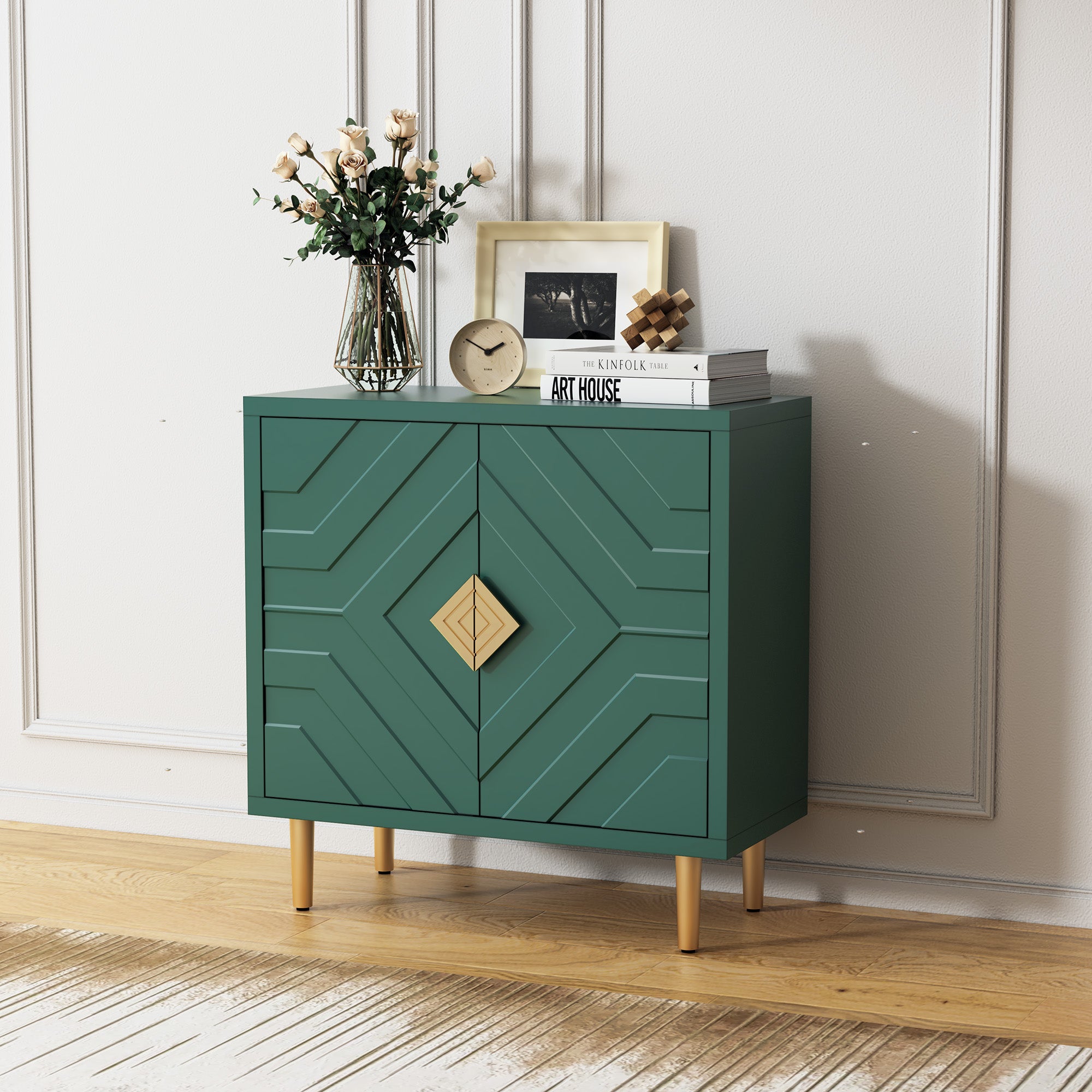 CBJCBJ 31.7" Modern Accent Sideboard Buffet Cabinet with 2 Doors & Shelves, Credenza for Living Room Storage, Green