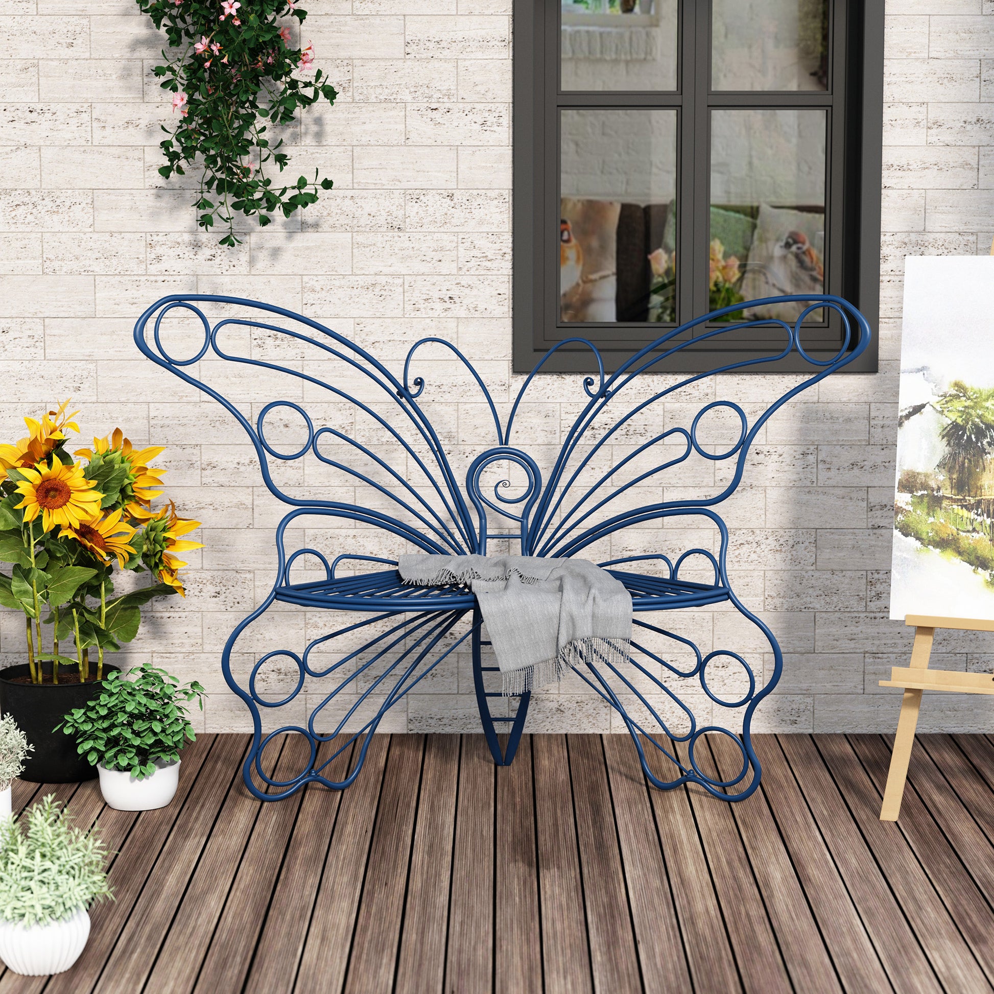 CBJCBJ 50" Weatherproof Outdoor Patio Bench，Metal Butterfly Design for Garden and Lawn Porch