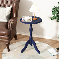 HLR Round Small End Table, Wooden Pedestal Side Coffee Table, Vintage Accent Nightstand for Living Room, Entryway, Navy Blue
