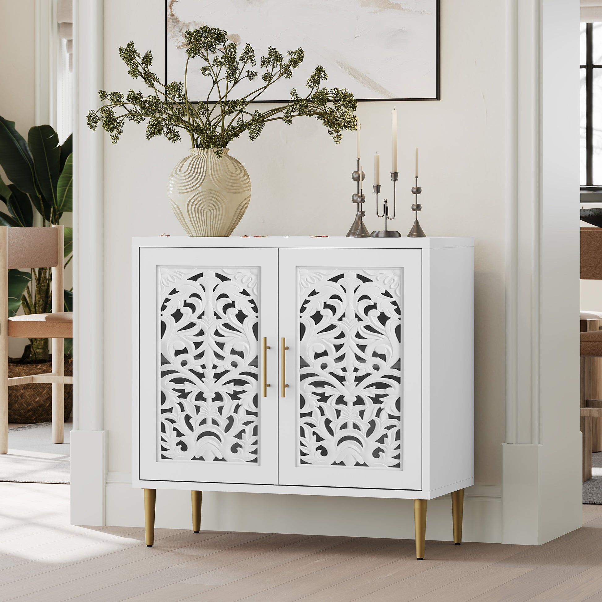 HLR 31.4" Accent Cabinet, 2 Doors Sideboards and Buffets Cabinet with Storage for Living Room, White