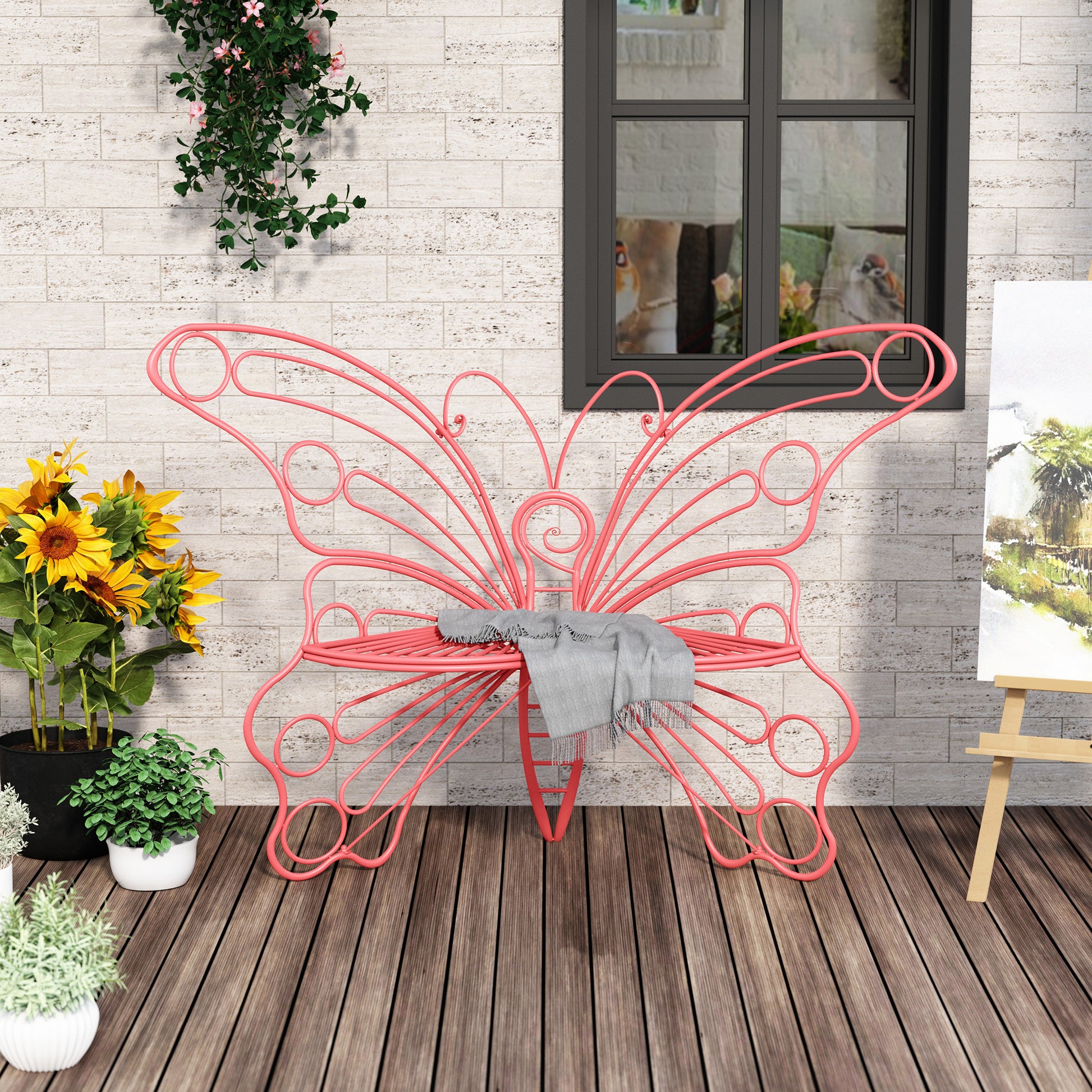 CBJCBJ 50" Weatherproof Outdoor Patio Bench，Metal Butterfly Design for Garden and Lawn Porch