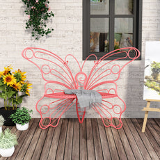 HLR Outdoor Bench with Butterfly Inspired Pattern, 50'' Metal Frame Patio Garden Chair Cast Iron, Pink