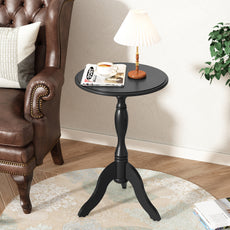HLR Round Small End Table Wooden Side Table Pedestal Side Table,Vintage Accent Tables Nightstand, Black