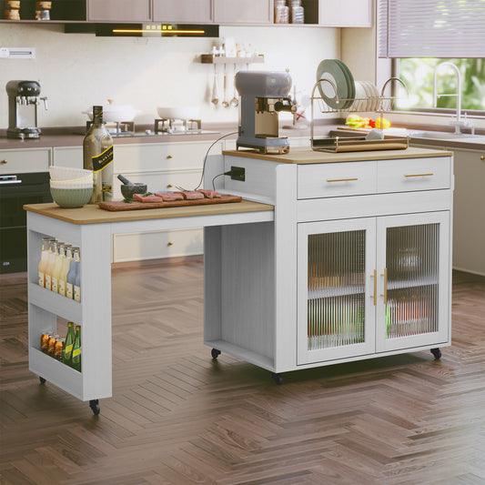 CBJCBJ Kitchen Island with Storage | Expandable Retractable on Wheels 71.65" L| Space-Saving of Island Cart