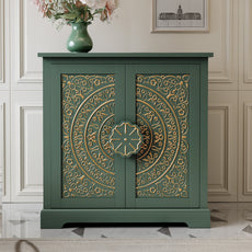 CBJCBJ 31.5" Kitchen Sideboard Buffet Cabinet with 2 Door Storage, Mid-Century Accent Cabinet for Living Room,Green